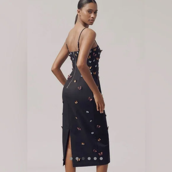 Anthropologie MAEVE 3-D Brynne Butterfly Embellished Black Midi Dress - Picture 3 of 7